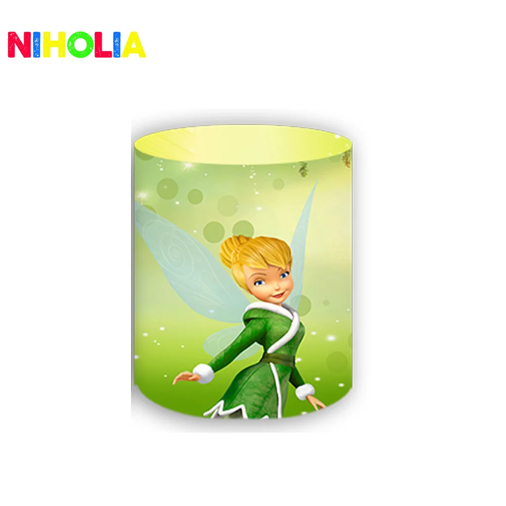 Disney Thiker Bell Round and Cylinder Covers Kids Baby Shower Photo Backdrop Birthday Party Decoration Background For Cake Table