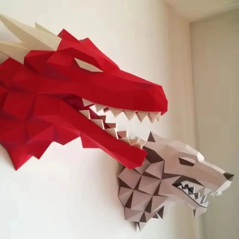 

Бумажная модель волка Красная голова дракона 3D Papercraft DIY Ручная работа Художественная скульптура Модель Пазлы Настенные украшения Домашний декор Детские игрушки