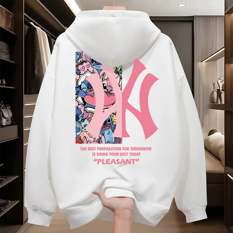 Disney Stitch spring and autumn hooded hooded hoodie men's fashion brand casual heavy loose couples long-sleeved coat