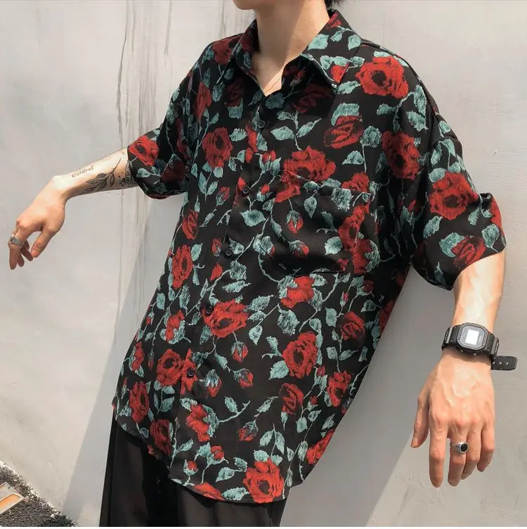 

Street Retro Short-sleeved Shirt Korean Style Trendy Loose Casual Floral Shirt