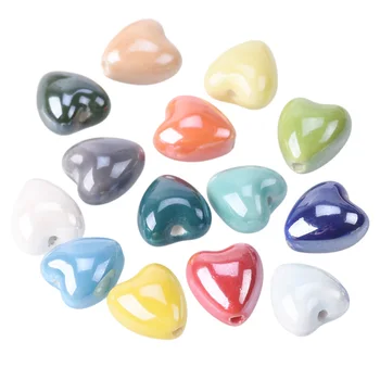 10 個 10 ミリメートル 12 ミリメートルハート形の光沢のある光沢のある施釉セラミック磁器ルースビーズロットジュエリー作成 DIY 工芸品