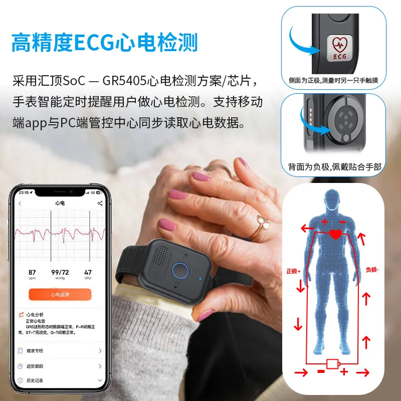 Elderly 5G card positioning watch ECG ECG detection + background fall one-click SOS health monitoring