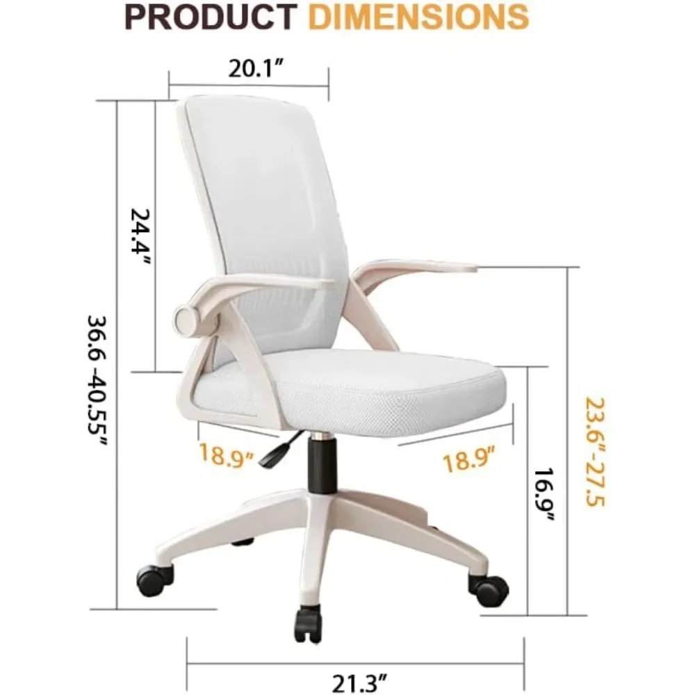 Ergonomic Office Chair with Breathable Mesh Back,  Adjustable Height, Swivel Chair with Flip-Up Arms and Lumbar Support
