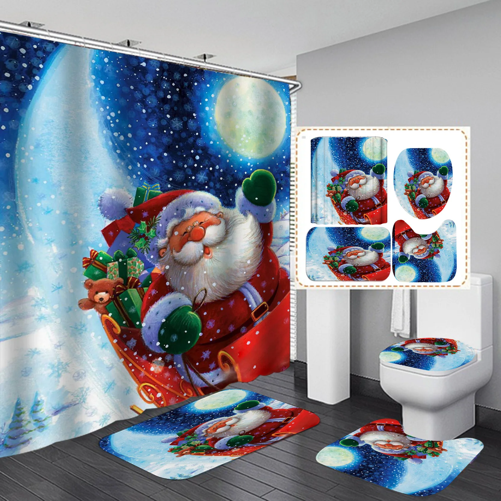 Merry Christmas Shower Curtain Lovely Snowman Ball Print Quick-dry Durable Waterproof Bath Curtain for New Year Decor 12 Hooks