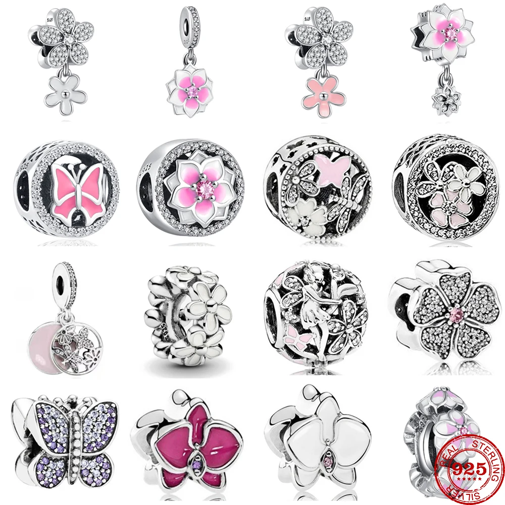 

925 Sterling Silver Flower Flower Fairy Butterfly Daisy Pandora Charm bead Fit Original Pandora Bracelet DIY Jewelry For Women