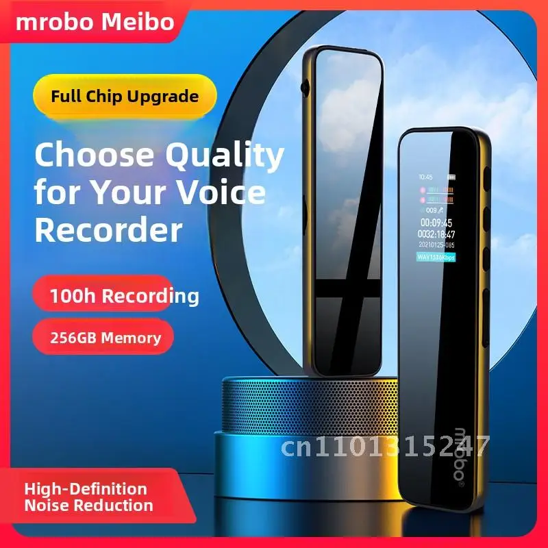 Mrobo Meibo RV18 قلم تسجيل رقمي بدون فقدان WAV ميكروفون مزدوج للحد من الضوضاء ذو ياقة بيضاء جسم معدني للطلاب USB 2.0