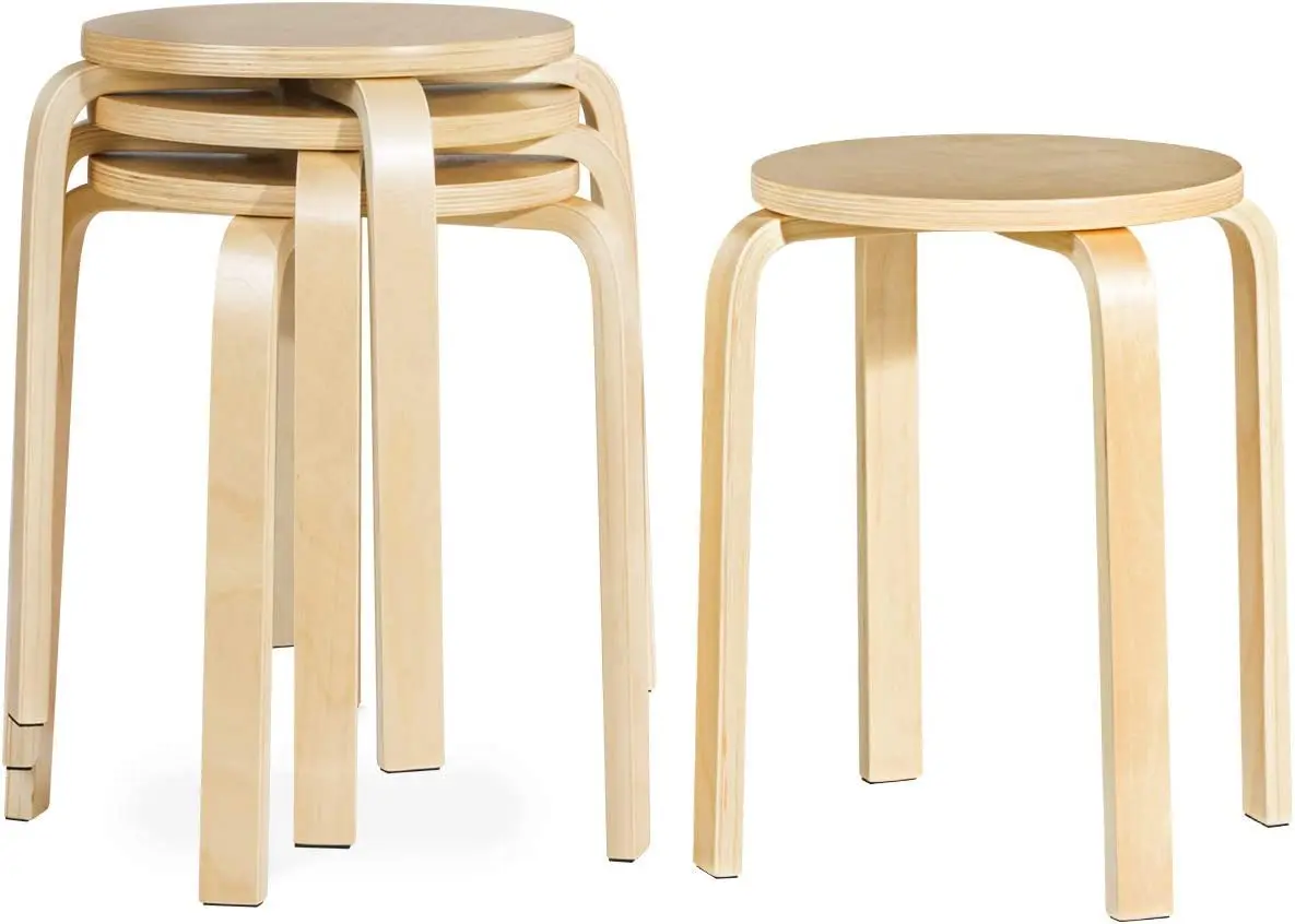 Stackable Bentwood Stools Set of 4, 18in Backless Round Chairs