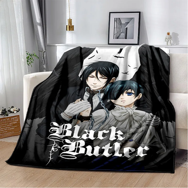 3D Anime Black Butler Cartoon Blanket,Soft Throw Blanket for Home Bedroom Bed Sofa Picnic Travel Office Rest Cover Blanket Kids