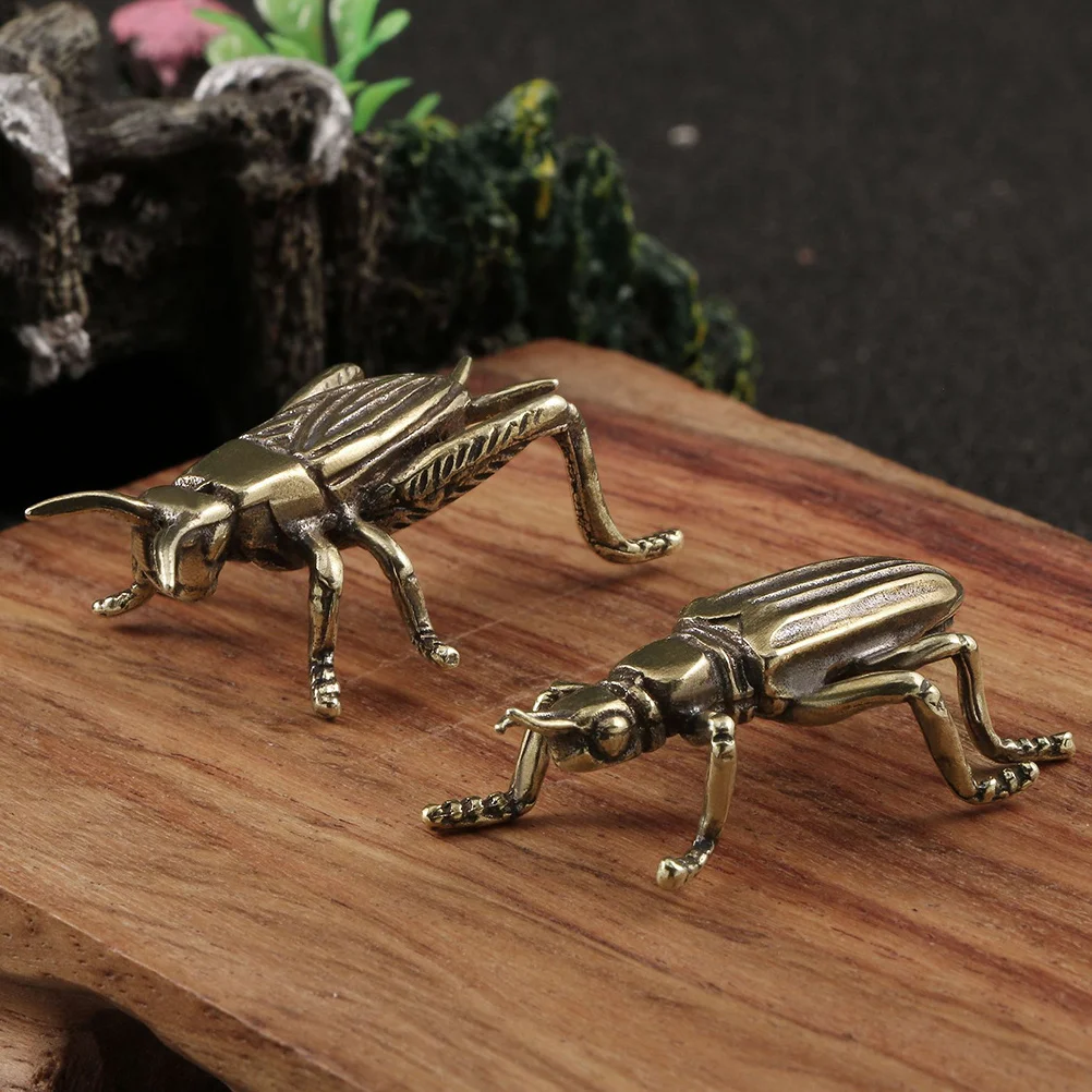 

2Pcs Brass Cricket Adornment Vintage Desktop Ornament Retro Indoor Tabletop Decor Creative Office Home Accent Realistic Cricket