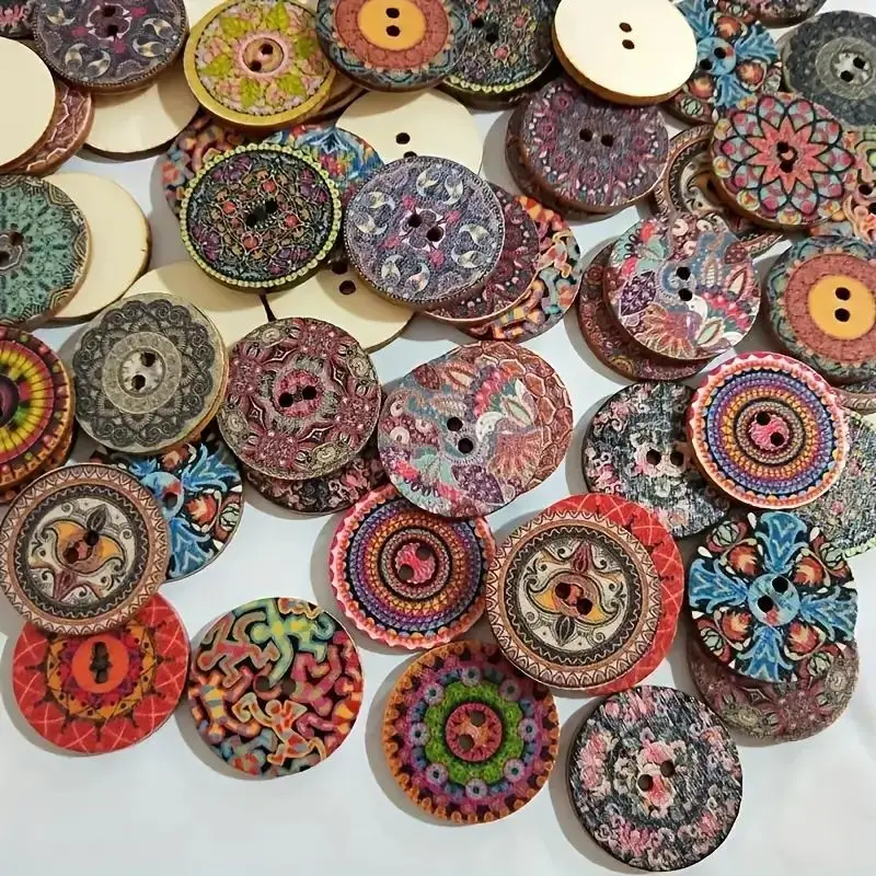 100pcs, 20mm Vintage Wooden Buttons Colorful Painted Craft Wood Decorative Buttons DIY Sewing For Decorative, Sewing Crafts DIY