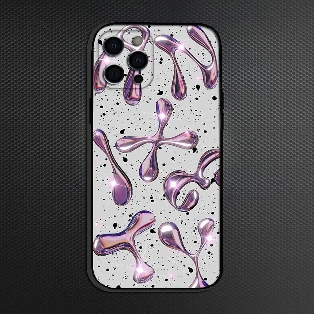 حافظة هاتف على شكل قلب ليزر على طراز INS لهاتف iPhone 16,15,14,13,12,11 Plus, Pro Max, أخرى غطاء أسود ناعم