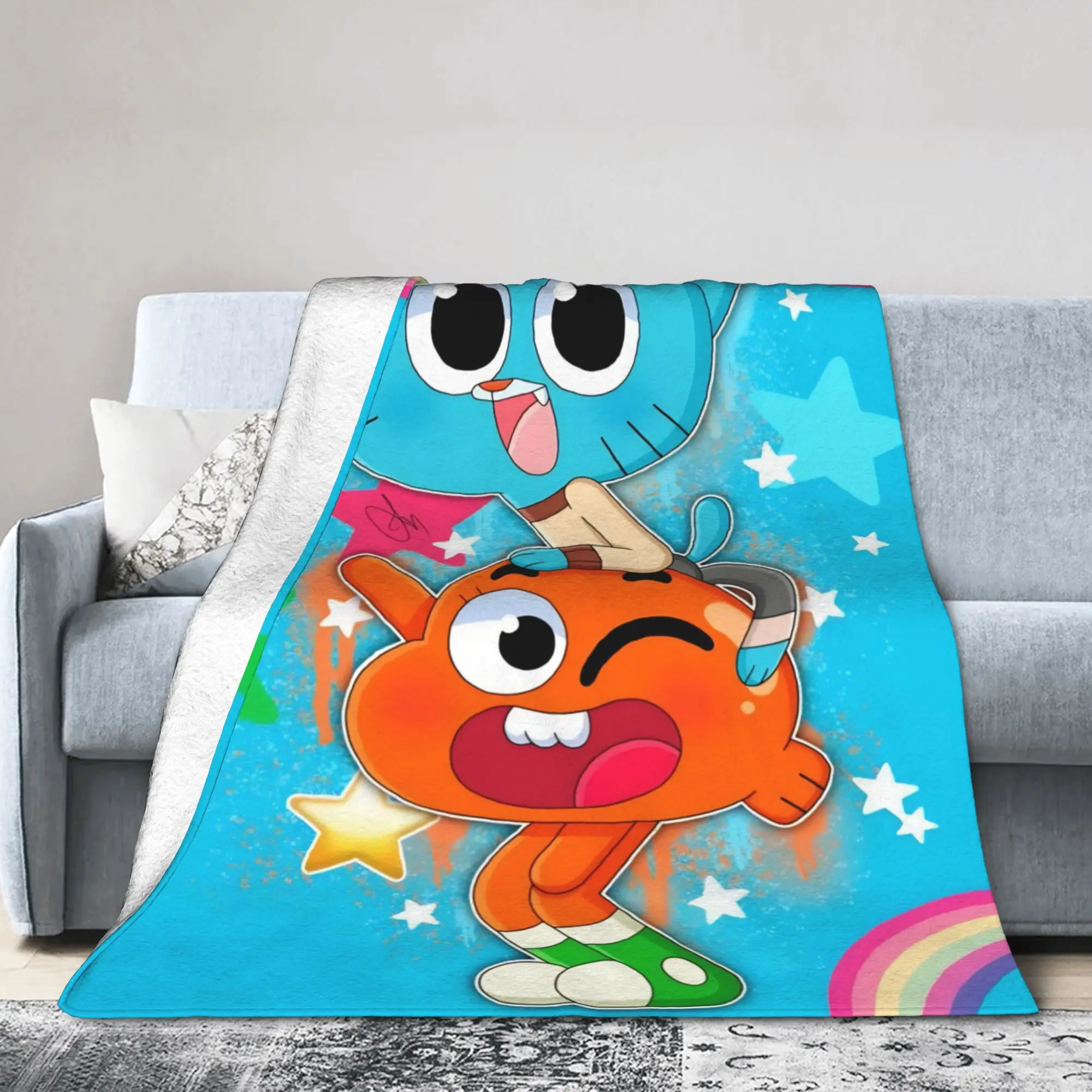 The Amazing World of Gum Ball Blanket Cover Fleece Cartoon Super Warm Throw Blankets for Home Couch Bedspread