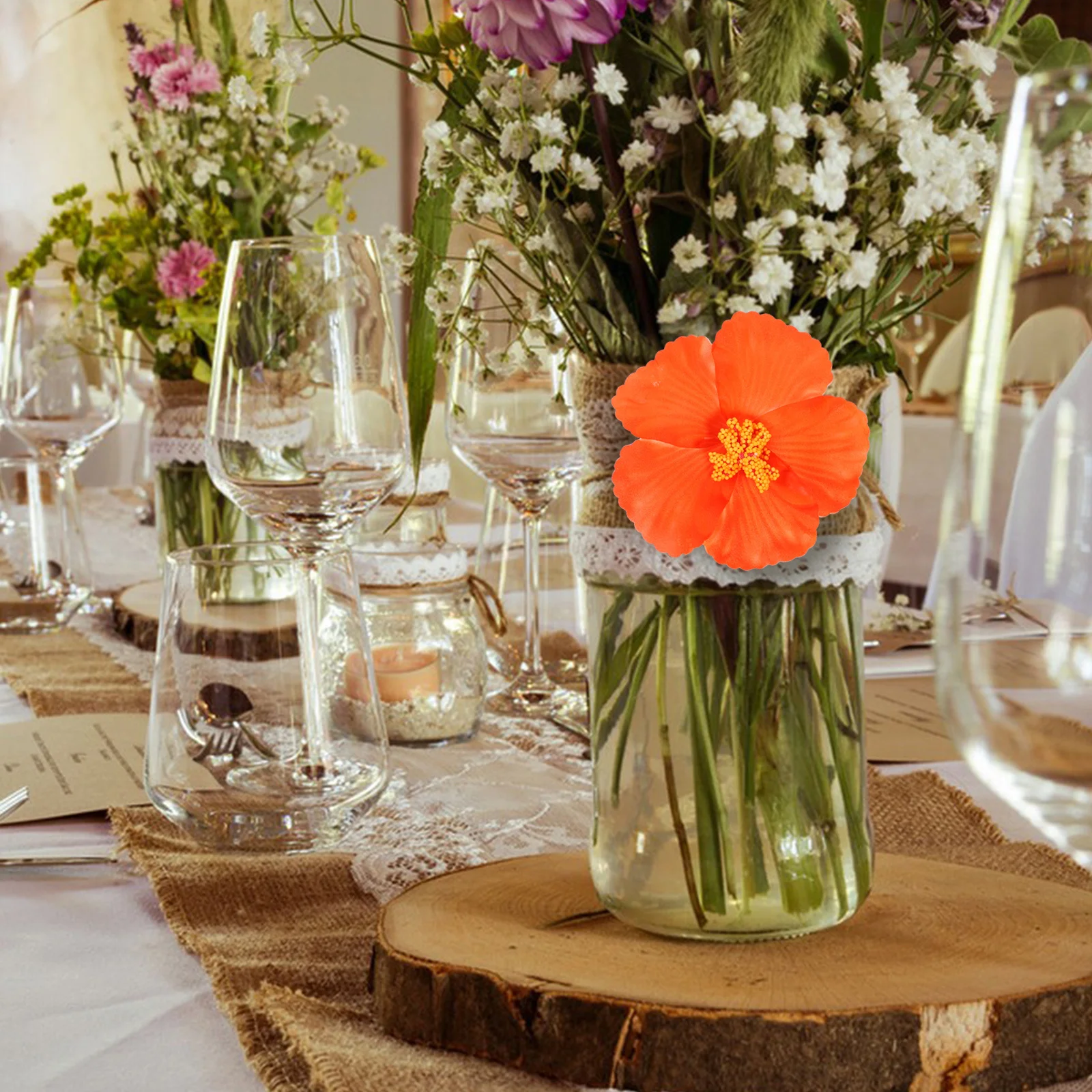 

10Pcs Artificial Hawaiian Flowers Lifelike Faux Hibiscus for Summer Party Wedding Home Tropical Decorations Hibiscus Flowers