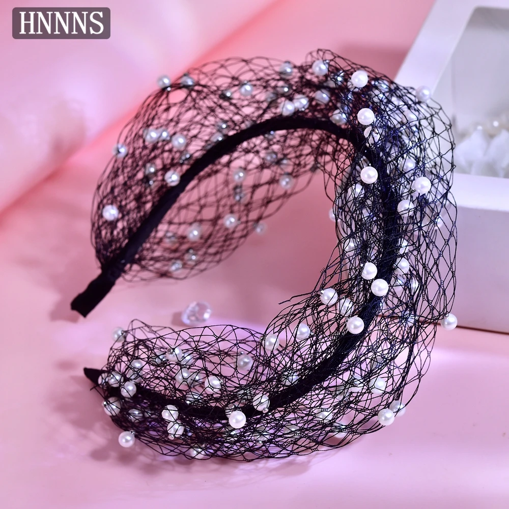 

HNNNS Fashion pearl embellished hair band Retro mesh headband Elegant headband Exquisite bridal headdress Holiday gift A310