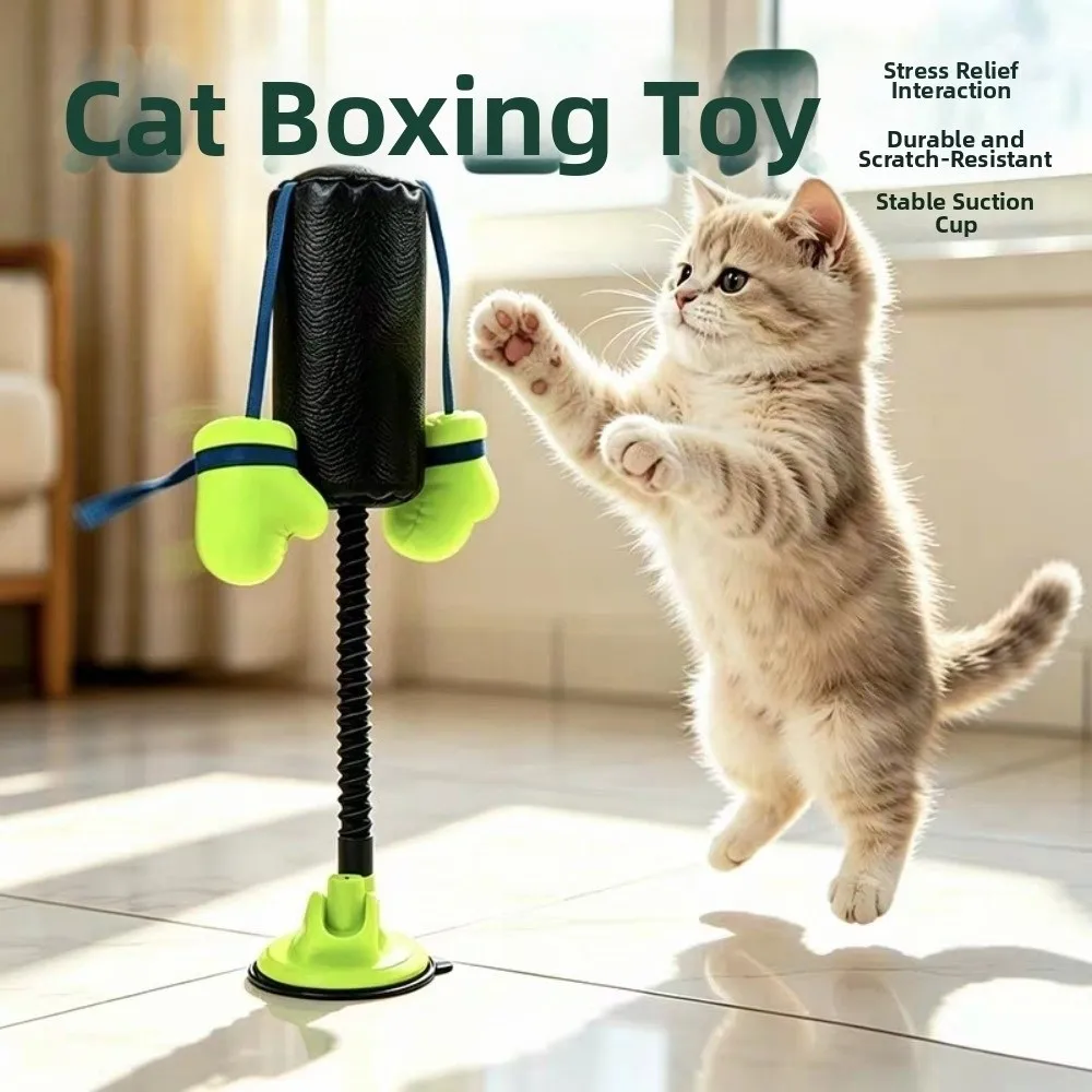 Creative Cat Boxing Suction Cup Base Standing Interactive Cat Stable Boxing Gloves Cat Speed Bag Kitten Teasing