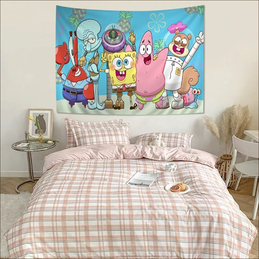 S-Spongebob Tapestry Colorful Tapestry Wall Hanging Bohemian Wall Tapestries Mandala Wall Hanging Sheets