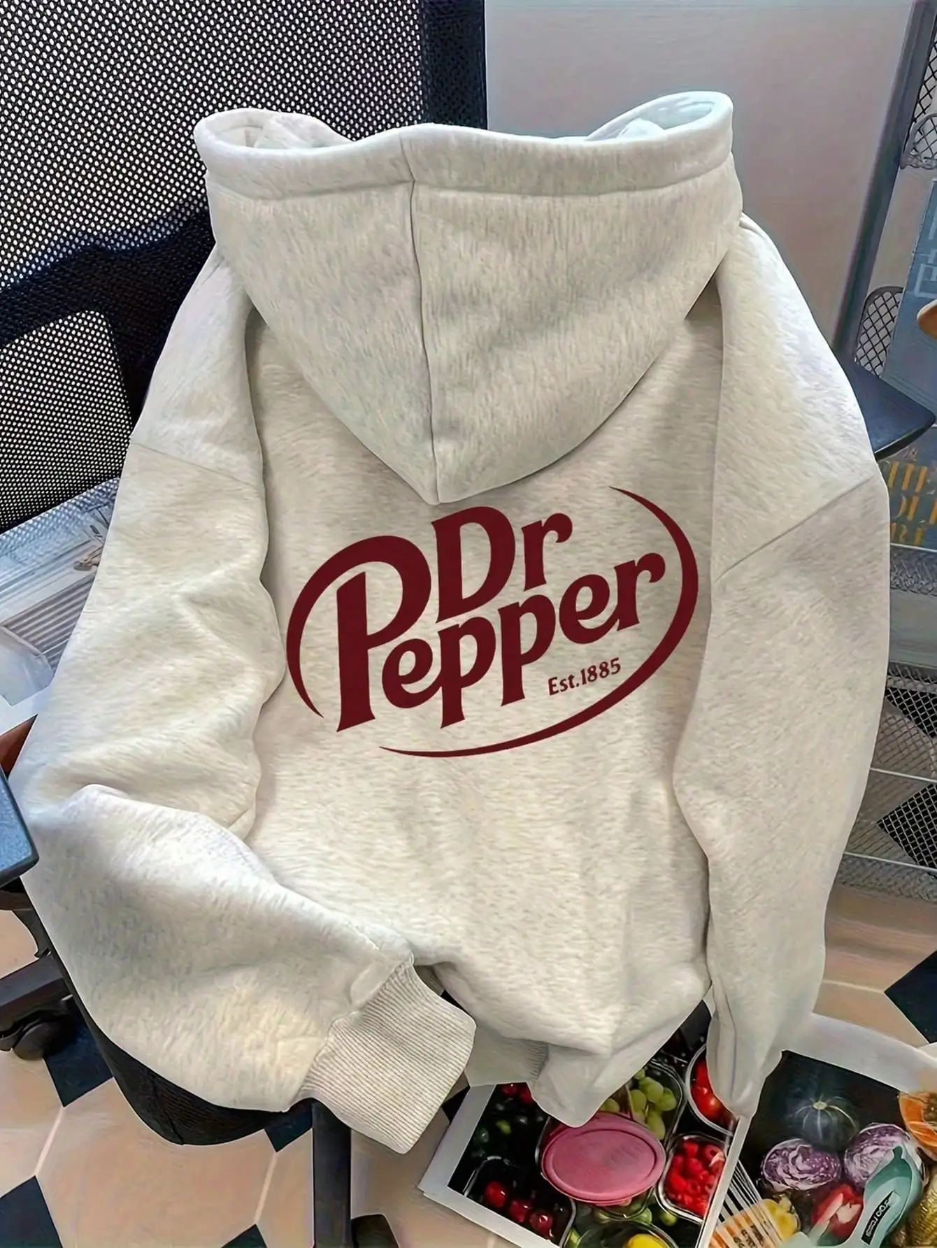 

Женская толстовка большого размера с рисунком Dr Pepper, светло-серая осенне-зимняя толстовка в стиле Y2K