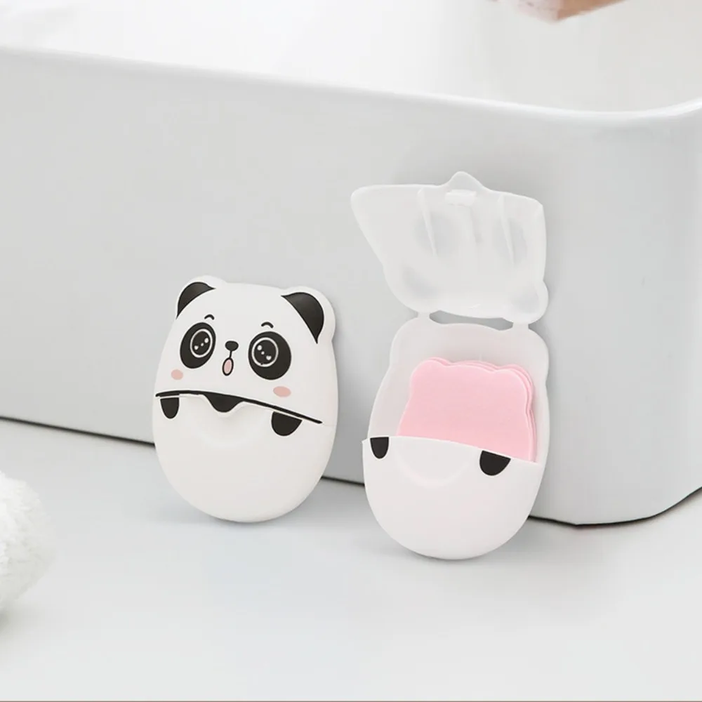 

50pcs/box Panda Soap Flakes Portable Disposable Soap Sheets Box-packed Mini Soap Paper Sheet for Traveling Camping Hiking