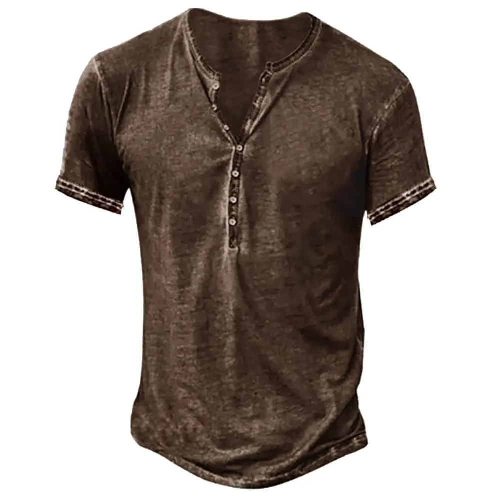 Vintage Retro V-Ausschnitt Figurbetontes Casual Street-Style-Oberteil mit Knopfkragen, Modisches Herren-Freizeithemd mit kurzen Ärmeln – Detail 2