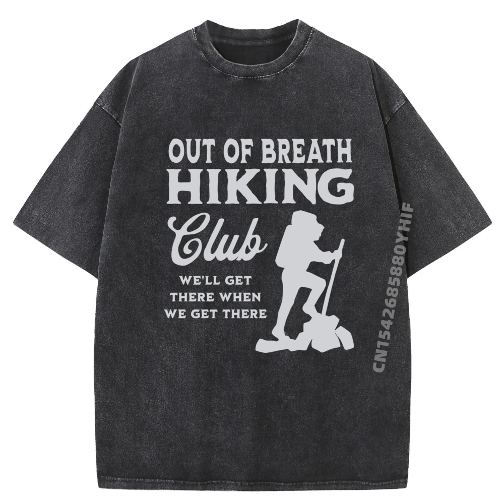 

Out Of Breath Hiking Society Autumn Tops Tees Cool Trendy Graphic T Shirt Mens Loose Washed T Shirt Male Tops