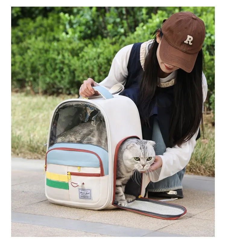 Conveniente, grande capacidade, fácil de dobrar, mochila respirável para animais de estimação, bolsa para gatos com retirada de dinheiro portátil