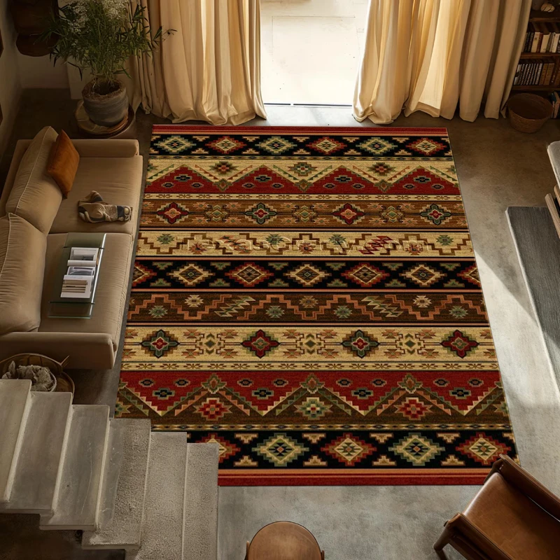 Vintage Native American Style Carpet Mat Rug Multi - Layered Geometric Patterns Perfect for Living Room Bedroom Home Decoration