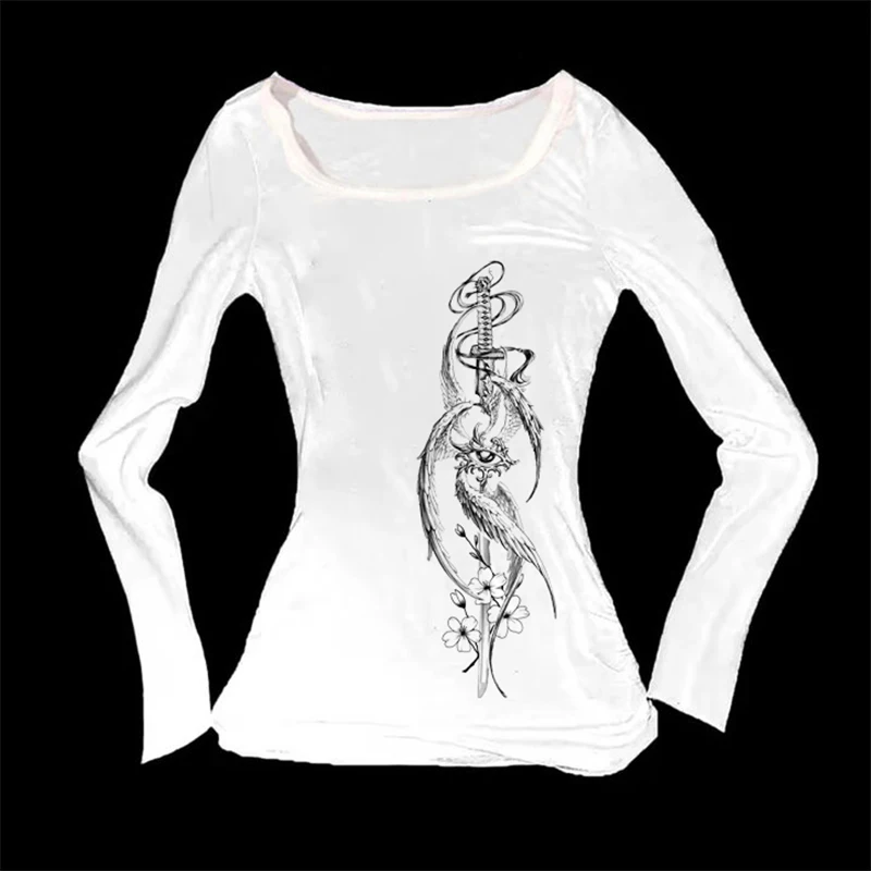 Koreanisches Herbst- und Winter-neues Damen-T-Shirt, einfach, täglich, vielseitig, modischer Stil, bedruckt, Slim-Fit-Top, weißes T-Shirt mit langen Ärmeln