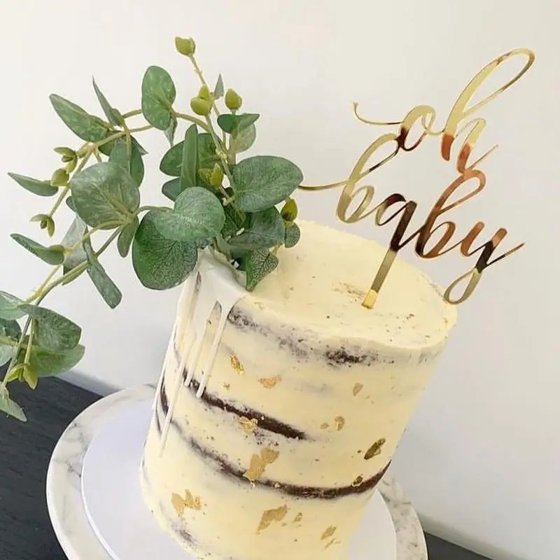 Ins Oh Baby-topper para tarta de feliz cumpleaños, decoración acrílica de oro rosa para fiesta de bienvenida de bebé, suministros para hornear, Baby Shower