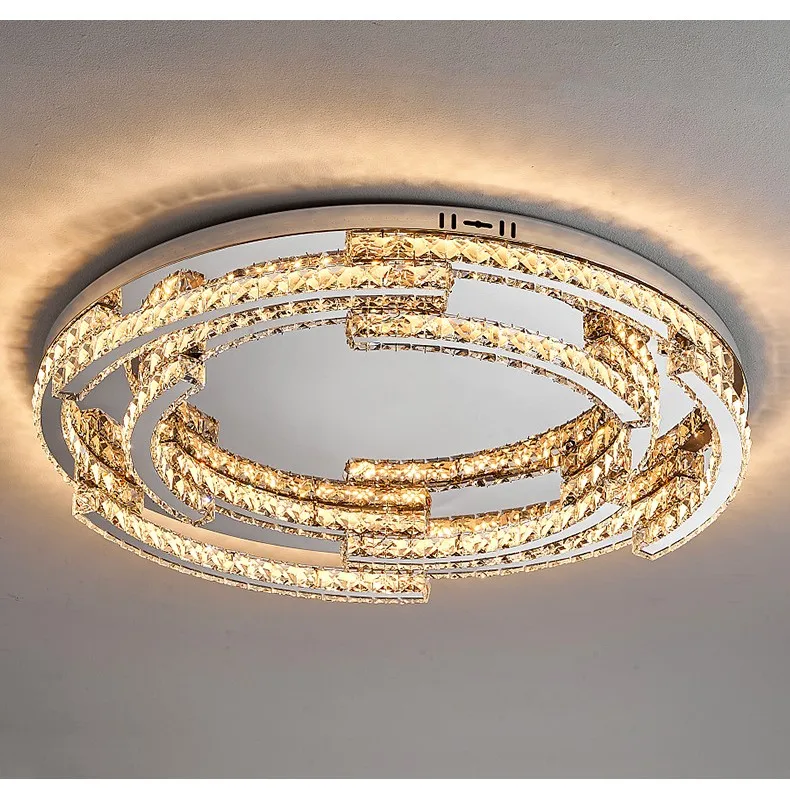 Crystal LED Ceiling Lamp Foyer Shiny Steel Luminaires