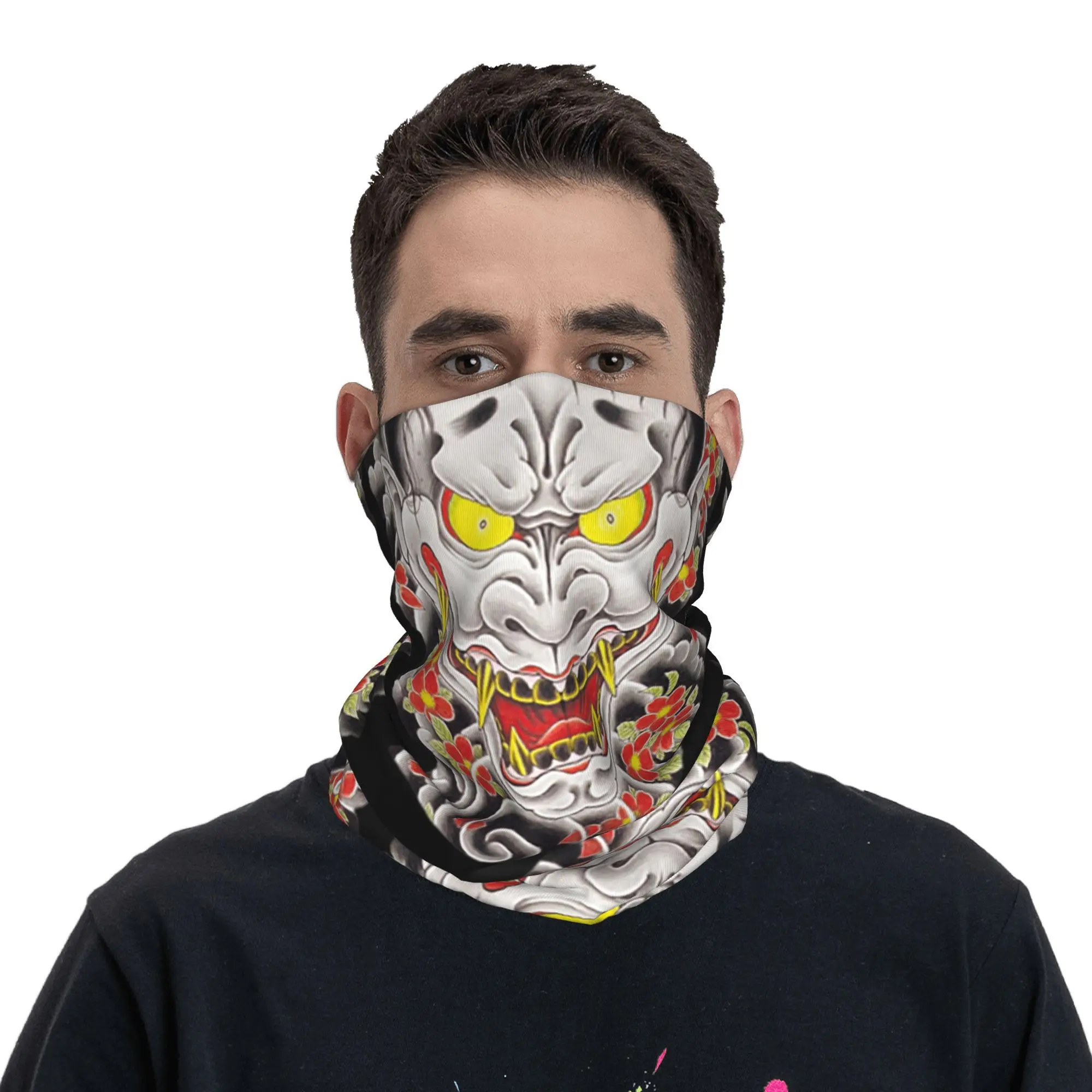 وشم جورو ماجيما هانيا (مع الزهور) قناع باندانا للرقبة مطبوع وشاح قناع وجه دافئ للرياضات الخارجية للجنسين والكبار في الشتاء