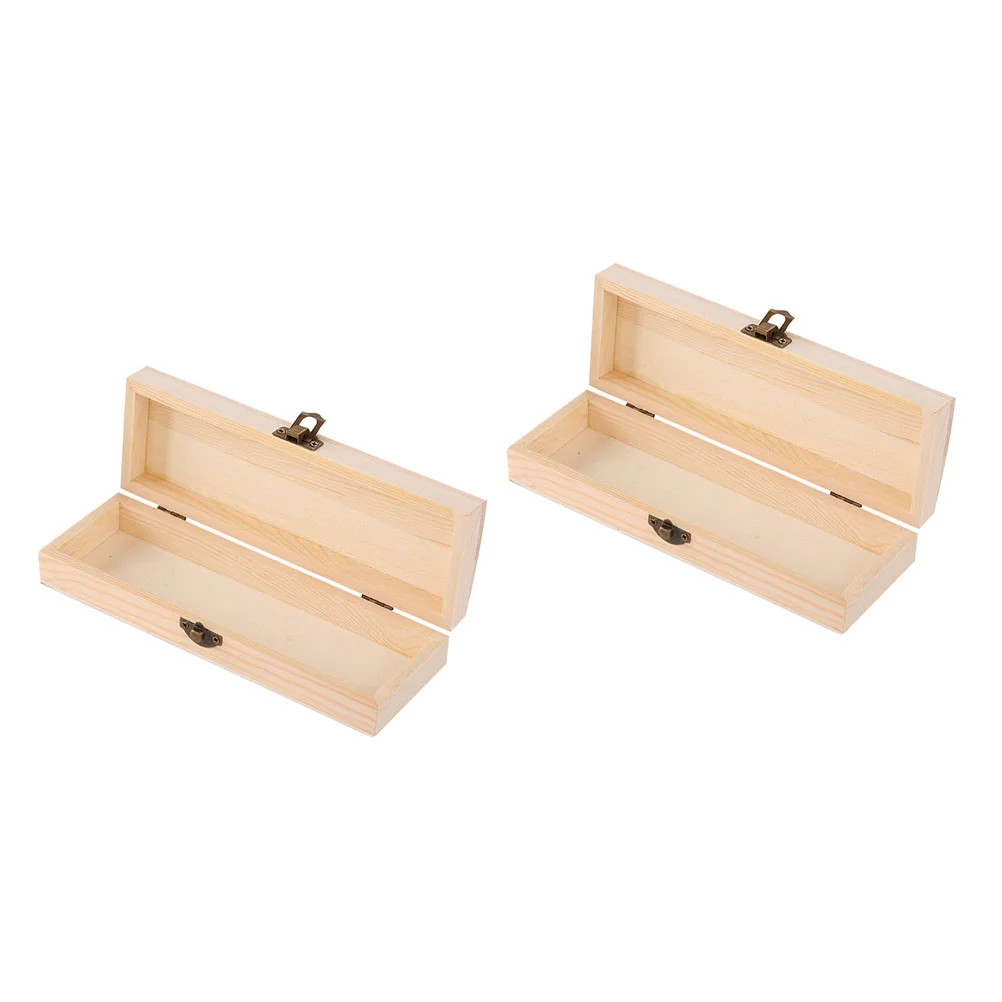 

2 Pcs Wooden Pencil Case Portable Stationery Box Cards Holder Storage Container Organizer