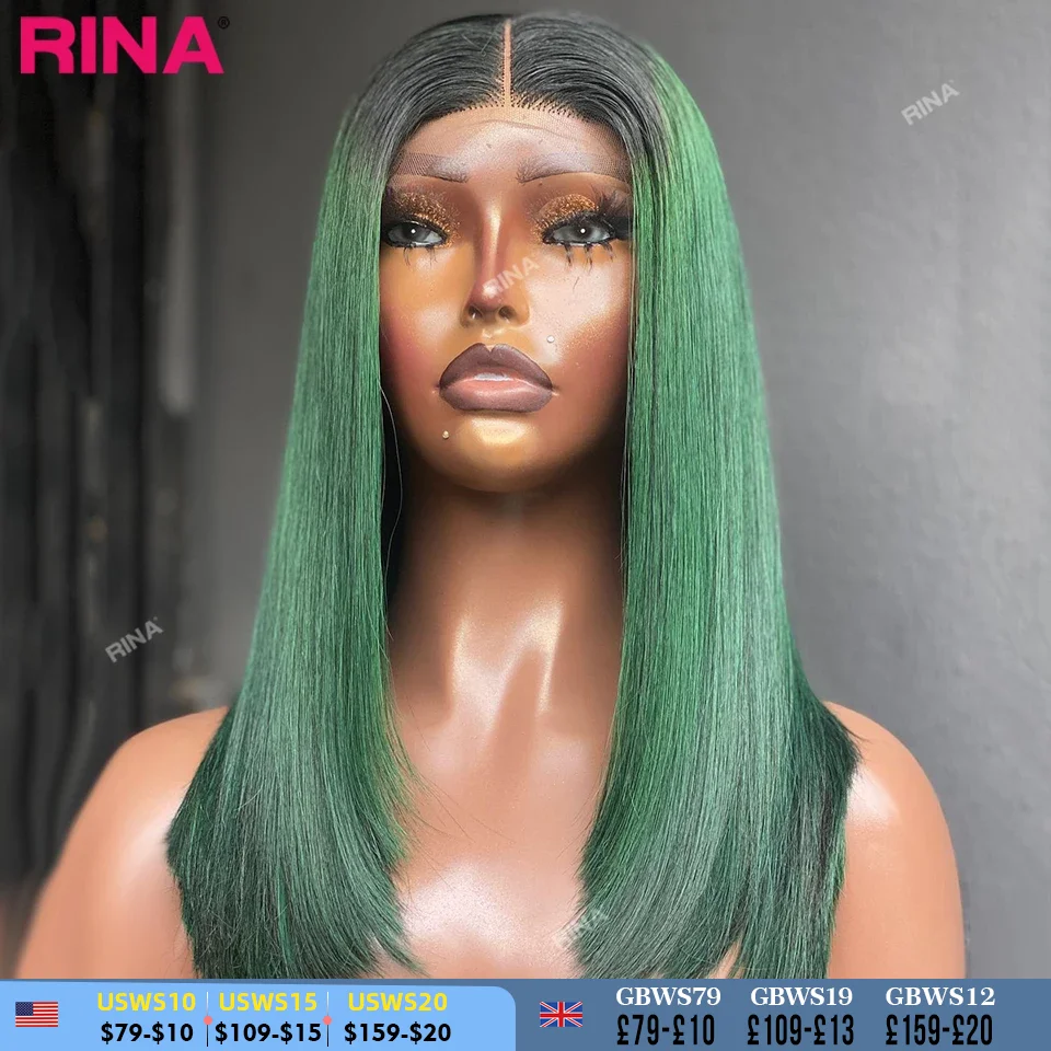 Parrucche Bob corte di colore verde 1B Parrucca anteriore in pizzo 13x4 densità 180 per capelli umani per donne nere Parrucca Bob diritta brasiliana prepizzicata