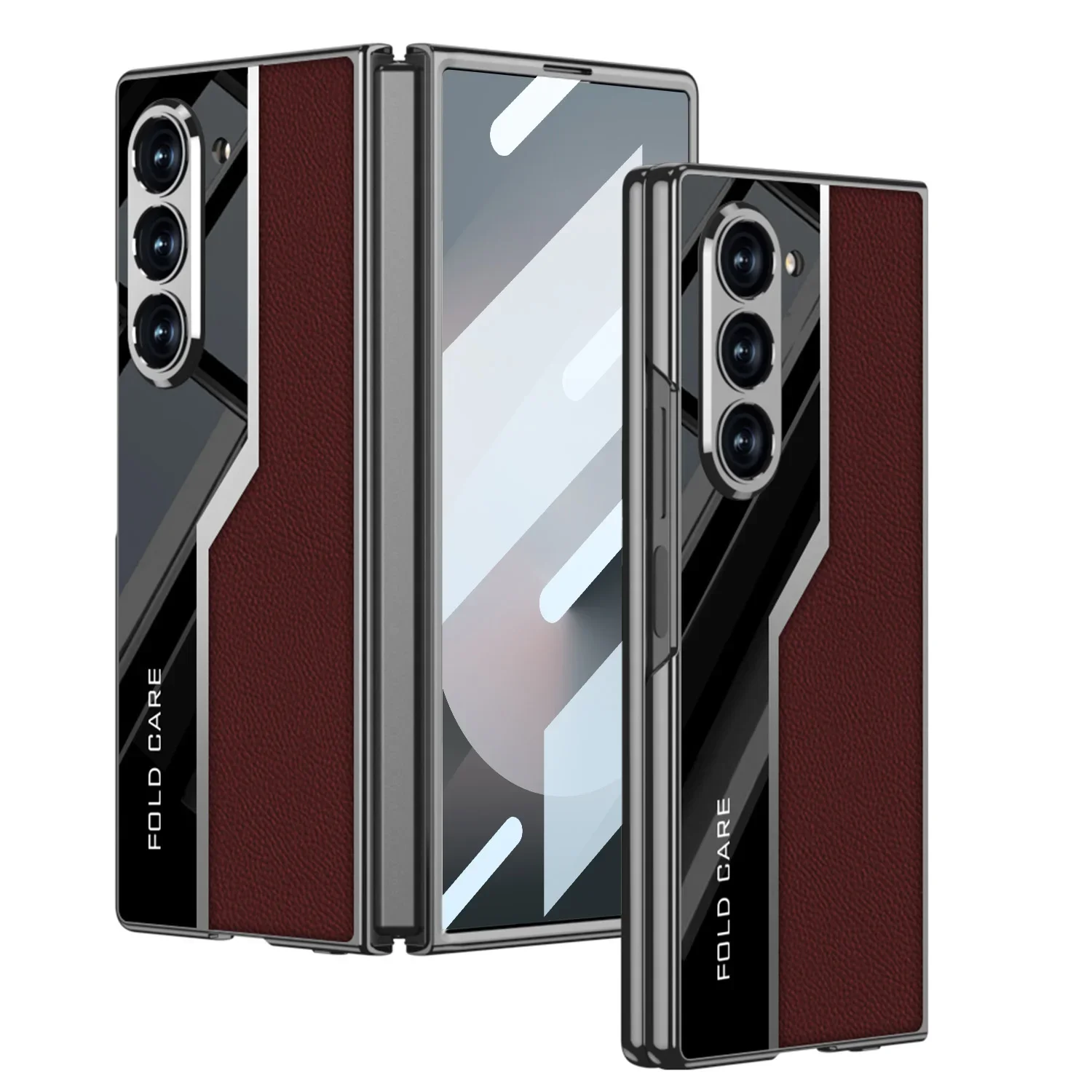 

For Samsung Galaxy Z Fold 6 Case Luxury Skin-Friendly Frosted Electroplated Leather With Tempered Film Shockproof Hard Back Case