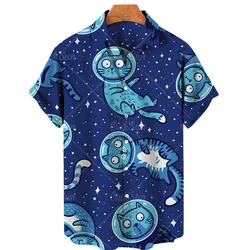 2023 Summer Cat Print Hawaiian Shirt Men's Beach Vacation Casual Tops Plus Size Loose and Simple Outdoor 3XL Button Shirts