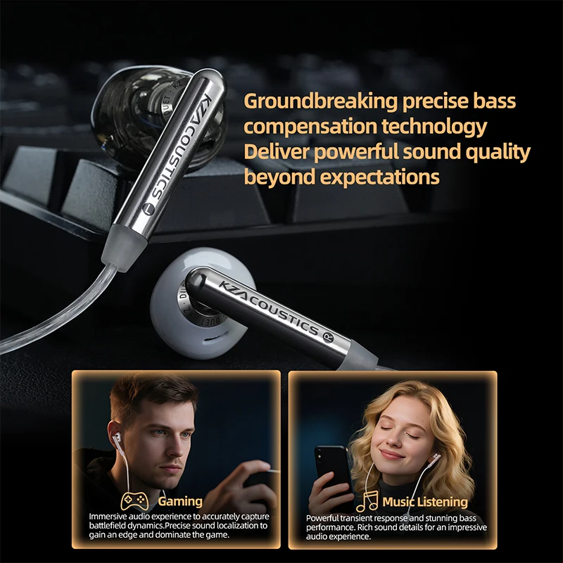KZ Duet Quad Core Dual Dynamic Drivers In-ear Wired Headphones for HiFi Music Gaming Stereo Sound Quality Headphones