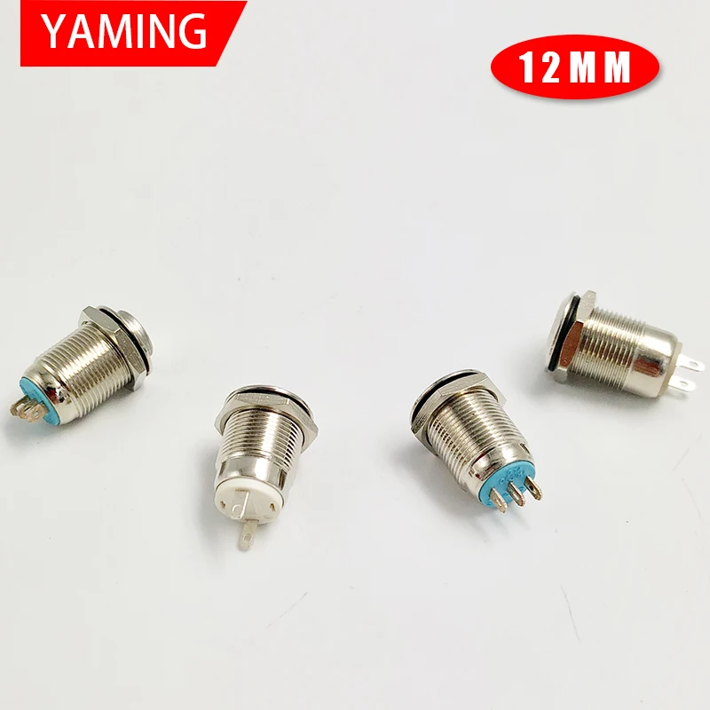 1pcs 12mm 2pins/3pins Waterproof Momentary Flat Round Metal Push Button Switch Car Start Horn Speaker Bell Automatic Reset V015