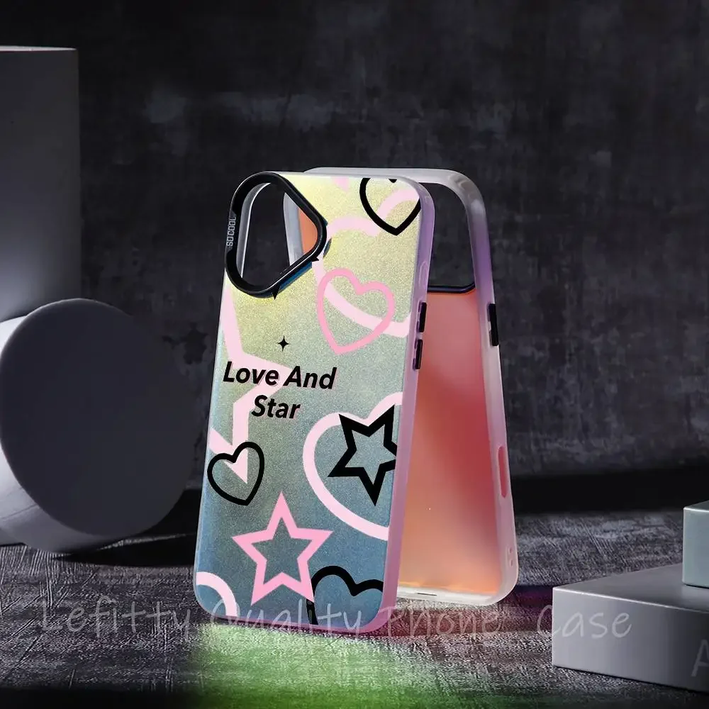 Cool Pink Five-Pointed Sta Ins Phone Case For IPhone 17 16 15 14 13 12 11 Plus Pro Max Multicolor Aurora Laser Shockproof Funda