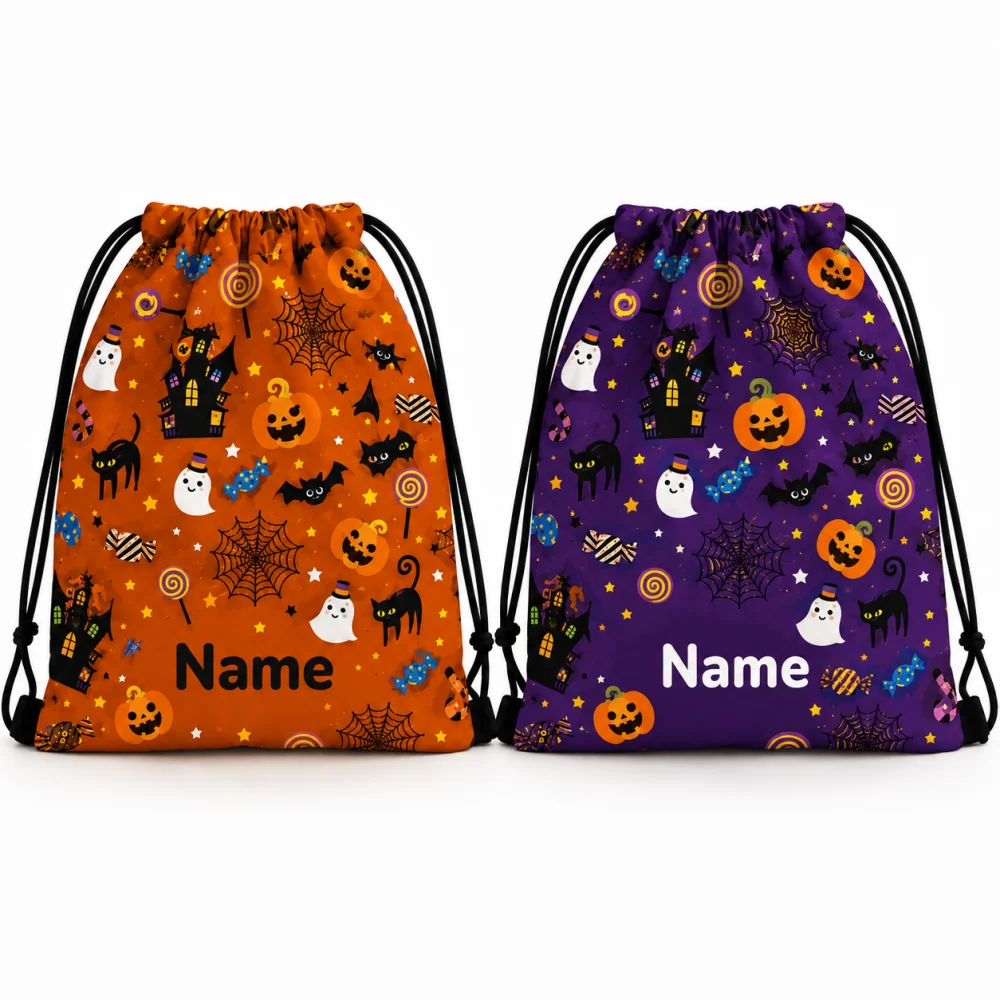 1Pc Custom Name/Text Halloween Theme Drawstring Backpack,Lightweight Storage Bag,Halloween Party Gift Packaging,Festive Backpack