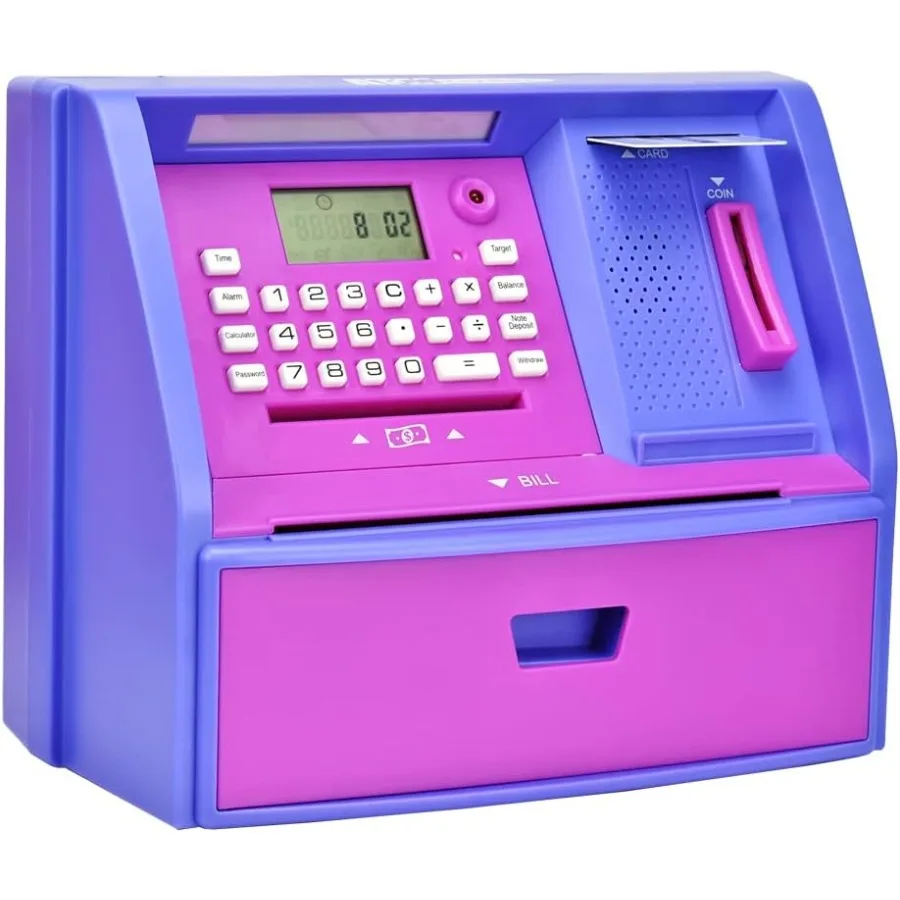 Talking ATM Savings Bank Digital Piggy Bank ATM Money Coins Machine for Birthday Gift Purple Purple