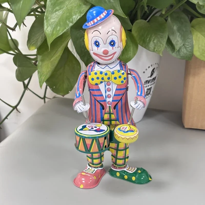 Jouet mécanique batteur Clown batteur Robots de marche série classique rétro métal étain jouets mécaniques cadeaux jouet à remonter