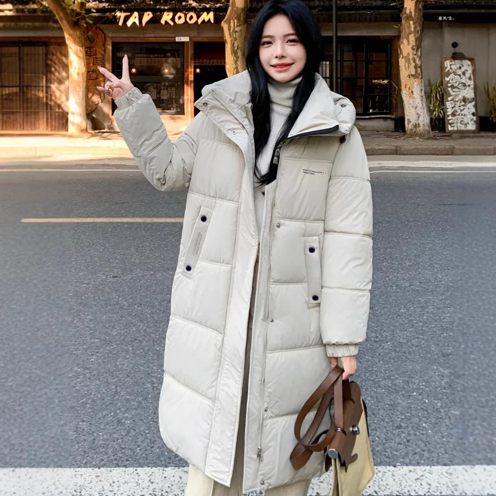 Women Hooded Long Parkas Coats Oversize Jacket Solid Zipper Long Sleeves Loose Fit Thick Office Lady Casual 2025 Autumn Winter