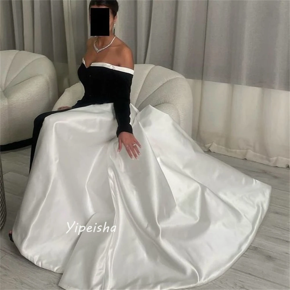 Jiayigong Abschlussballkleid im modernen Stil, schulterfrei, drapiert, bodenlang, Satin, maßgeschneiderte Anlasskleider für den Abend