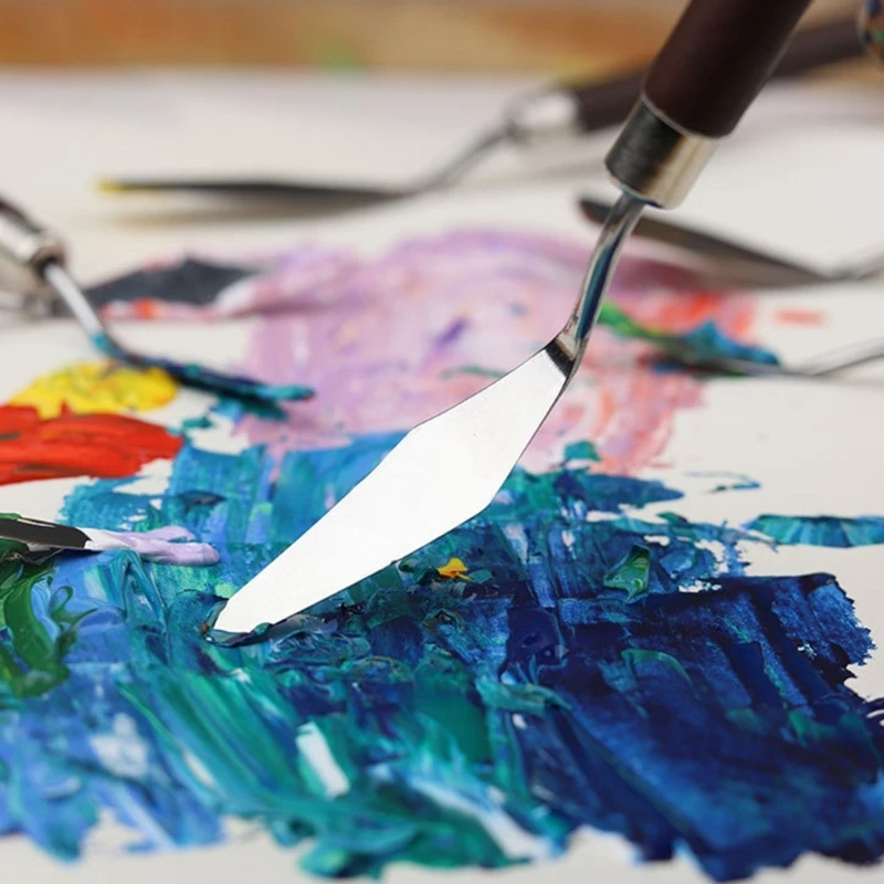 7Pcs Art Spatula Set, Stainless Steel Spatula Painting Scraper Artists Tool for Oil Painting, Paint Applying