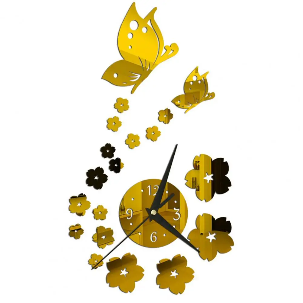 1 Set Hanging Clock  Exquisite Butterfly Plum Blossom Art Clock  Mirror Surface Acrylic Wall Clock