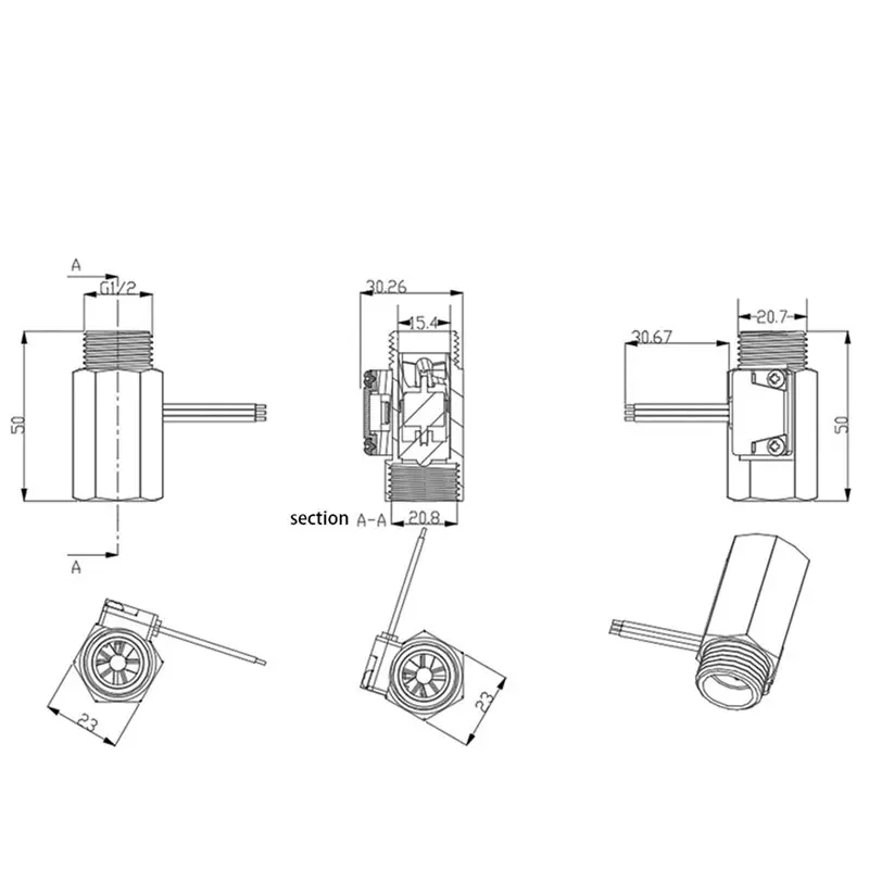 T21C 3Pcs G1/2 Inch Water Flow Hall Sensor Switch Flow Meter For Industrial Turbine Flowmeter Water Flow Sensor YF-B2