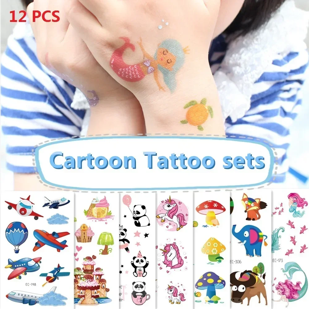 12 sheets Temporary Tattoo Stickers for Kids Cartoon Waterproof Disposable Children Party Makeup Tatouage Temporaire Fake Taty