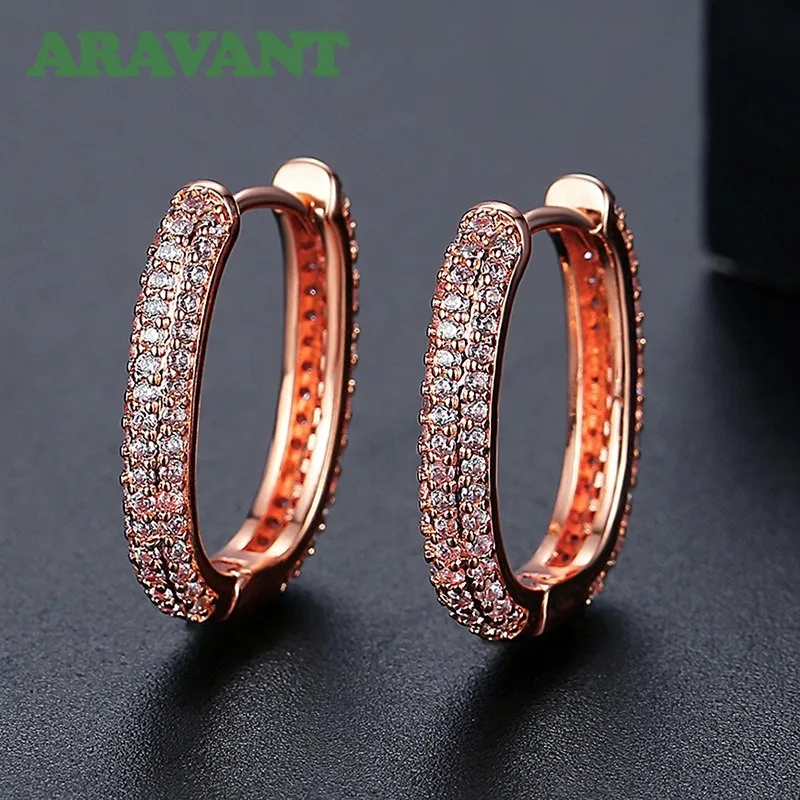 ARAVANT 925 Silver Rose Gold U Shaped Zircon Hoop Earring For Women Wedding Party European Jewelry