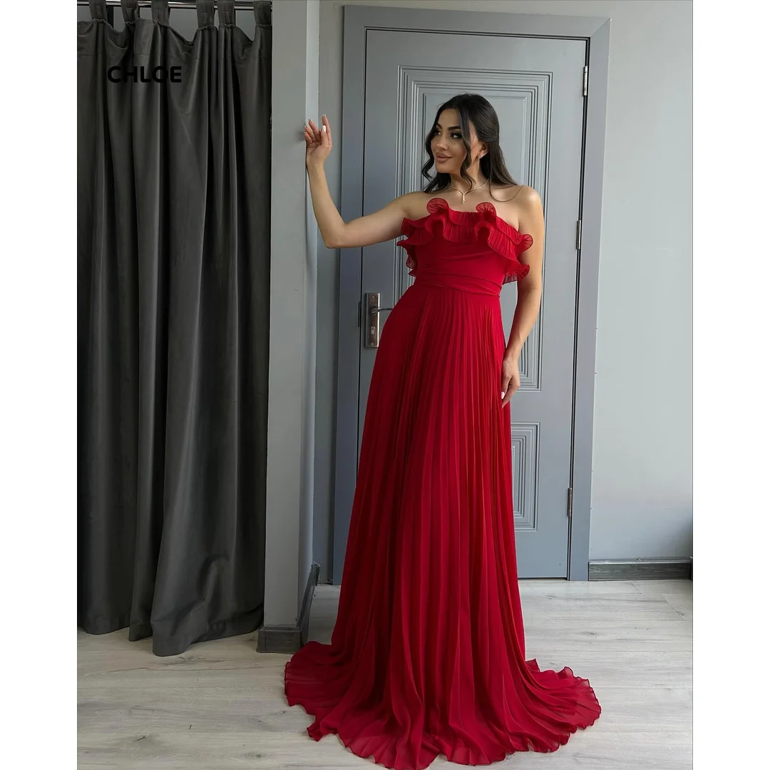 

Sleeveless Luxury Elegant Party Dresses for Wedding Woman Line A Red Elegant Chic Woman Evening Dress Customized Chiffon Women's