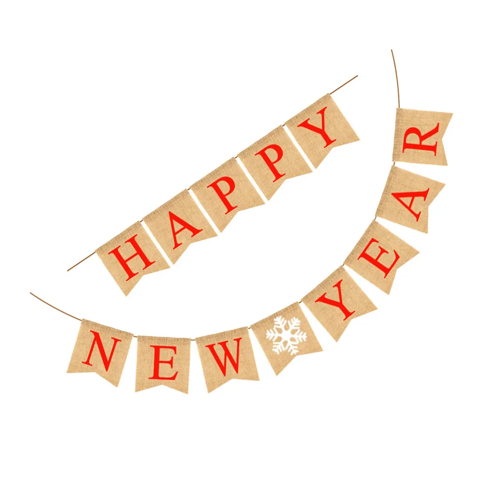 

New Year Party Bunting Red Letter Linen Swallowtail Burlap Banner Decoration Photo Props Festive Reusable Garland
