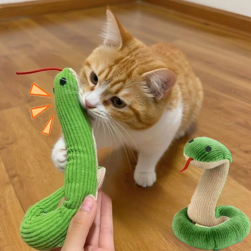 Katzenspielzeug Schlange Interaktives Kätzchen-Kauspielzeug Plüsch-Katzenspielzeug Bissresistent Zahnreinigung Katzenspielzeug mit Geräuschen
